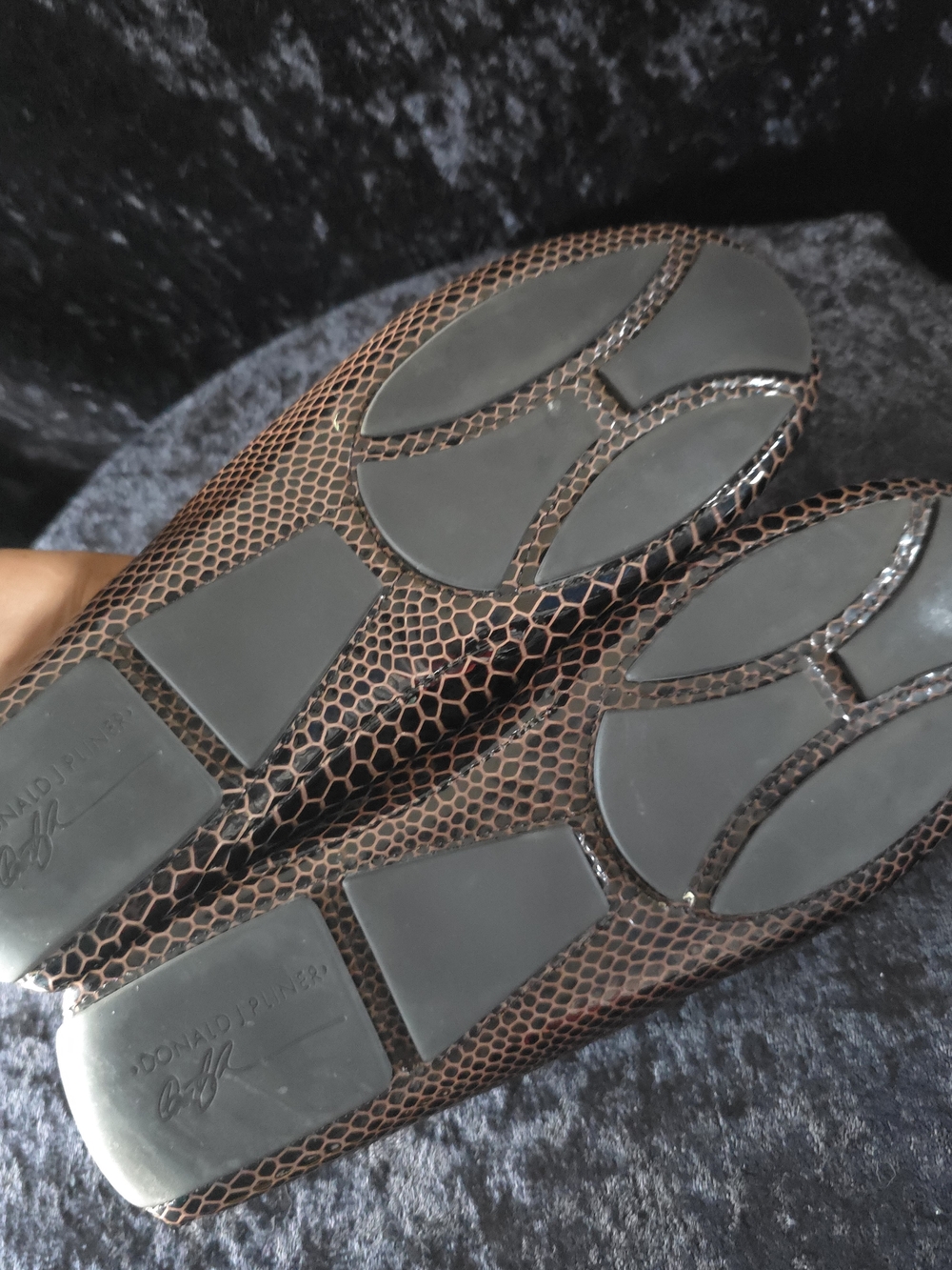 Donald J. Pliner Bronze Metallic Snake-Embossed Loafers with Gold Buckle - Picture 6 of 8